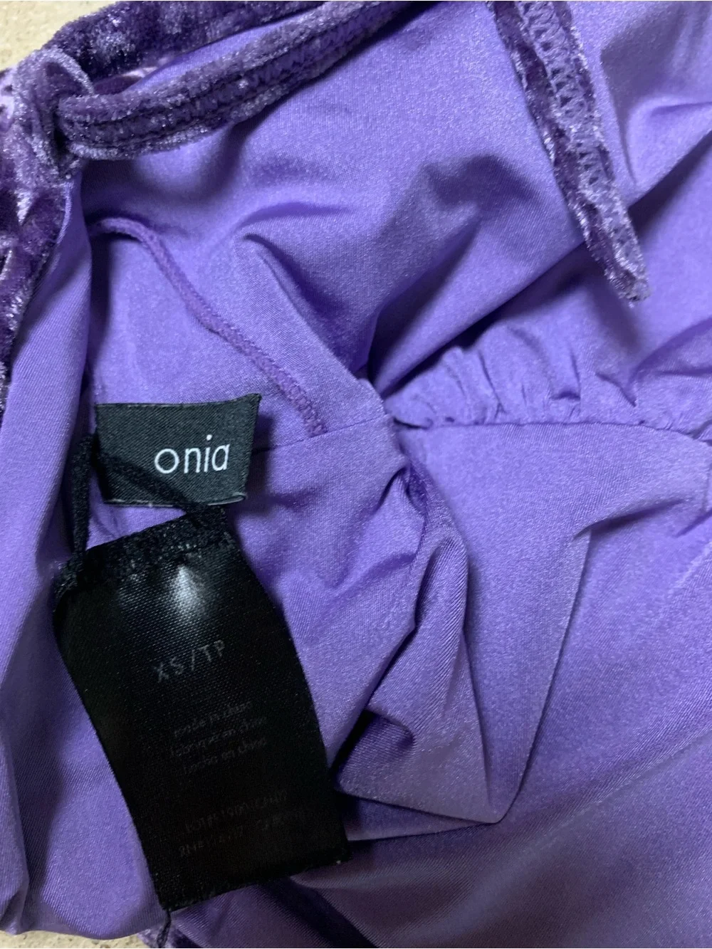 Onia Purple Velvet Textured One Piece Swimsuit Criss Cross Back XS‎